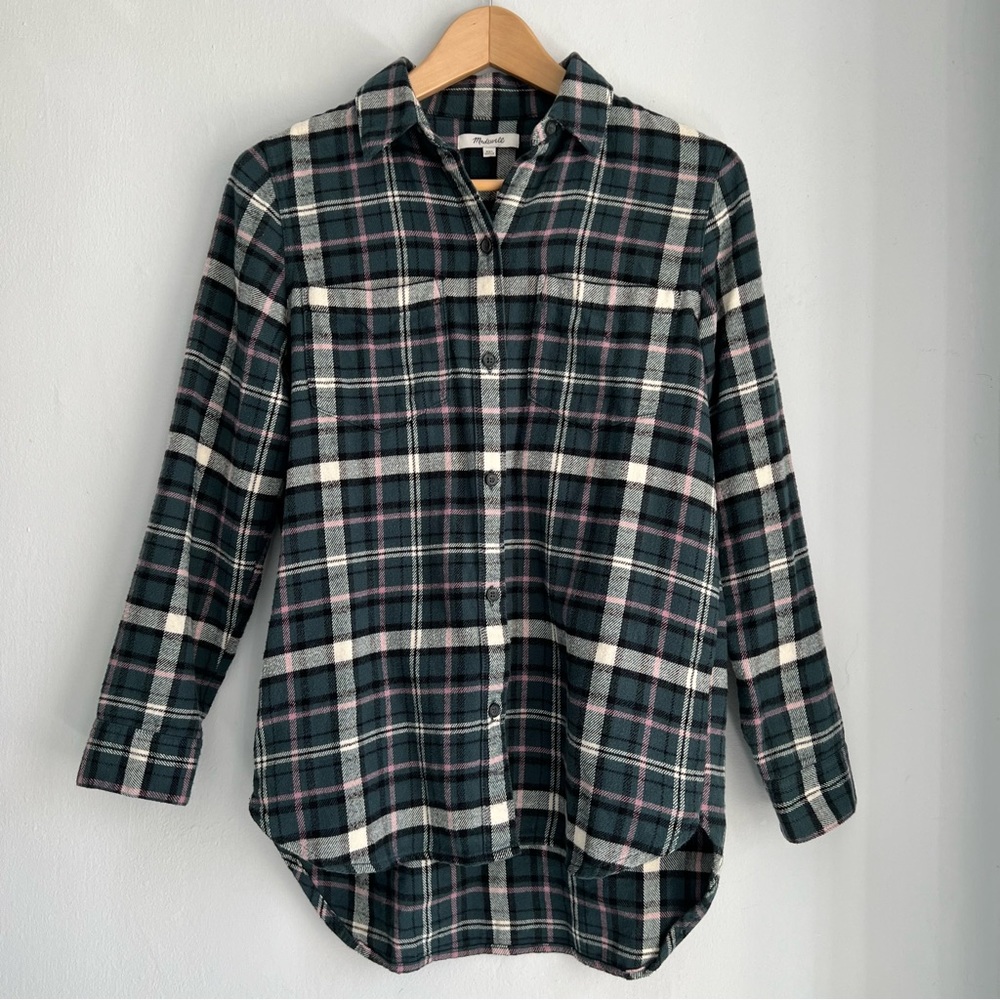 Madewell Green/Pink Plaid Long Sleeve Shirt